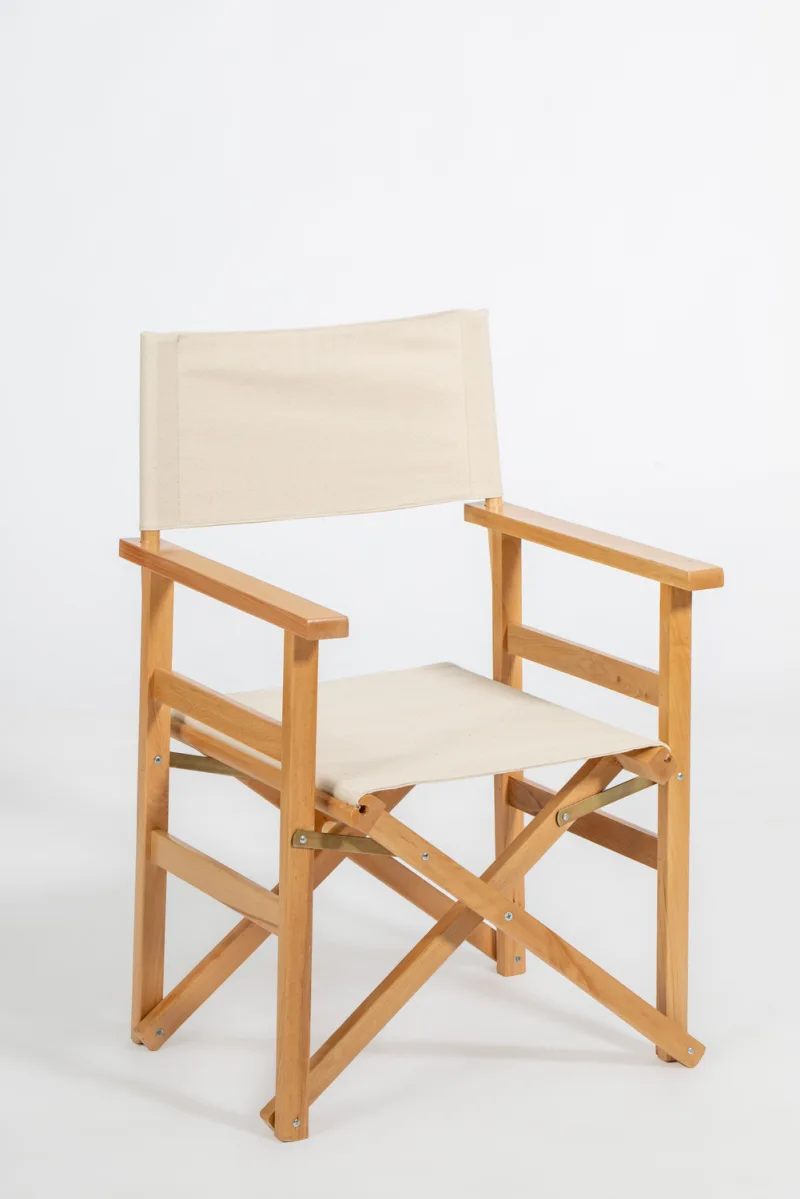 Meşe renk ahşap gövde ve beyaz bez kumaşlı reji sandalyesi
