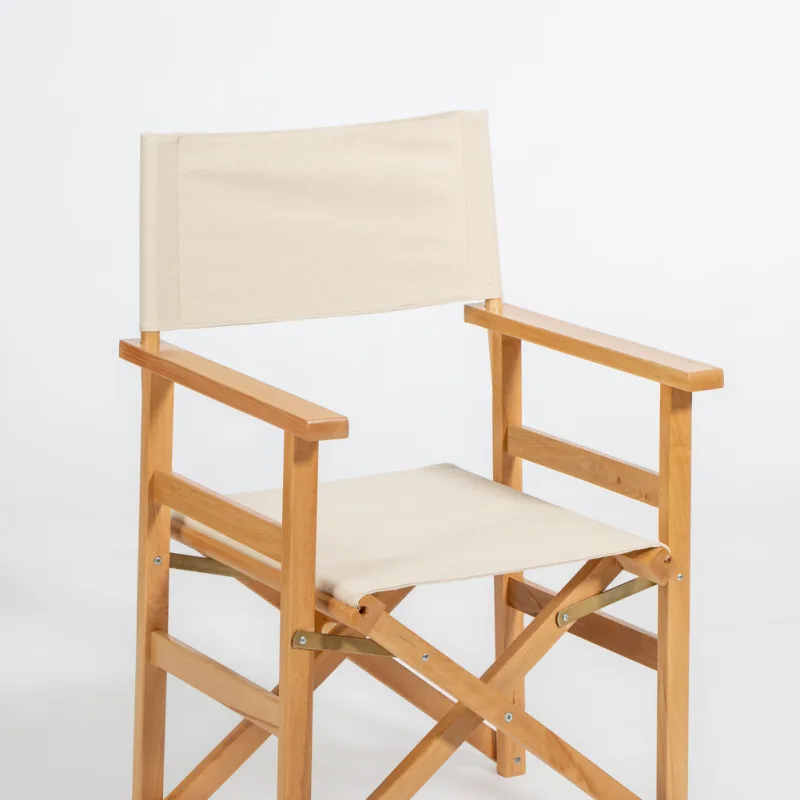 Meşe renk ahşap gövde ve beyaz bez kumaşlı reji sandalyesi